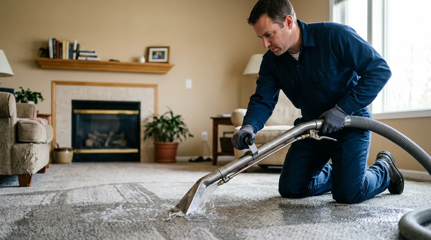 Water damage restoration technician working near Mechanicsburg, IL